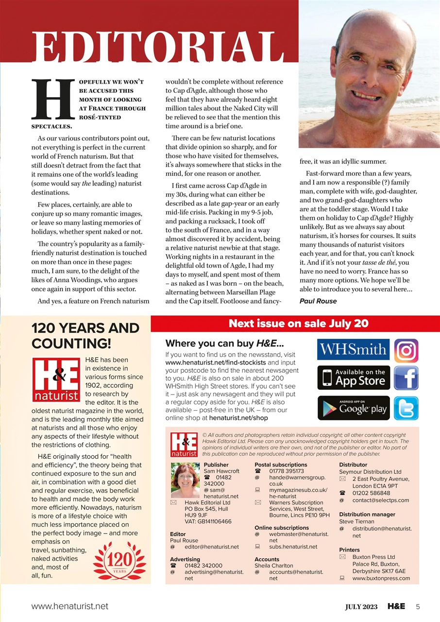 H E Naturist Magazine July 2023 Back Issue