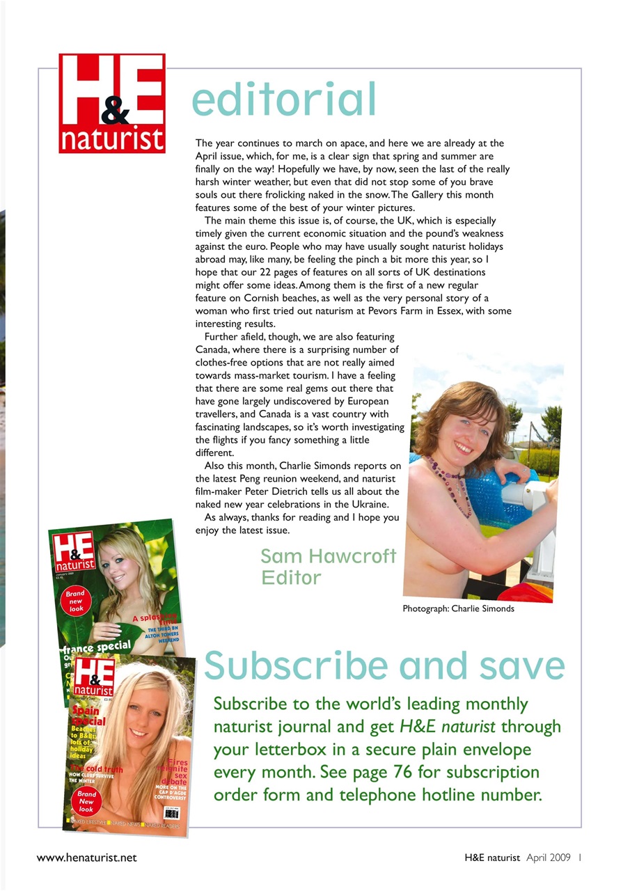 H E Naturist Magazine April Back Issue