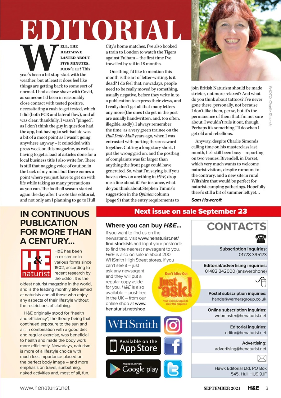 H E Naturist Magazine September 2021 Back Issue