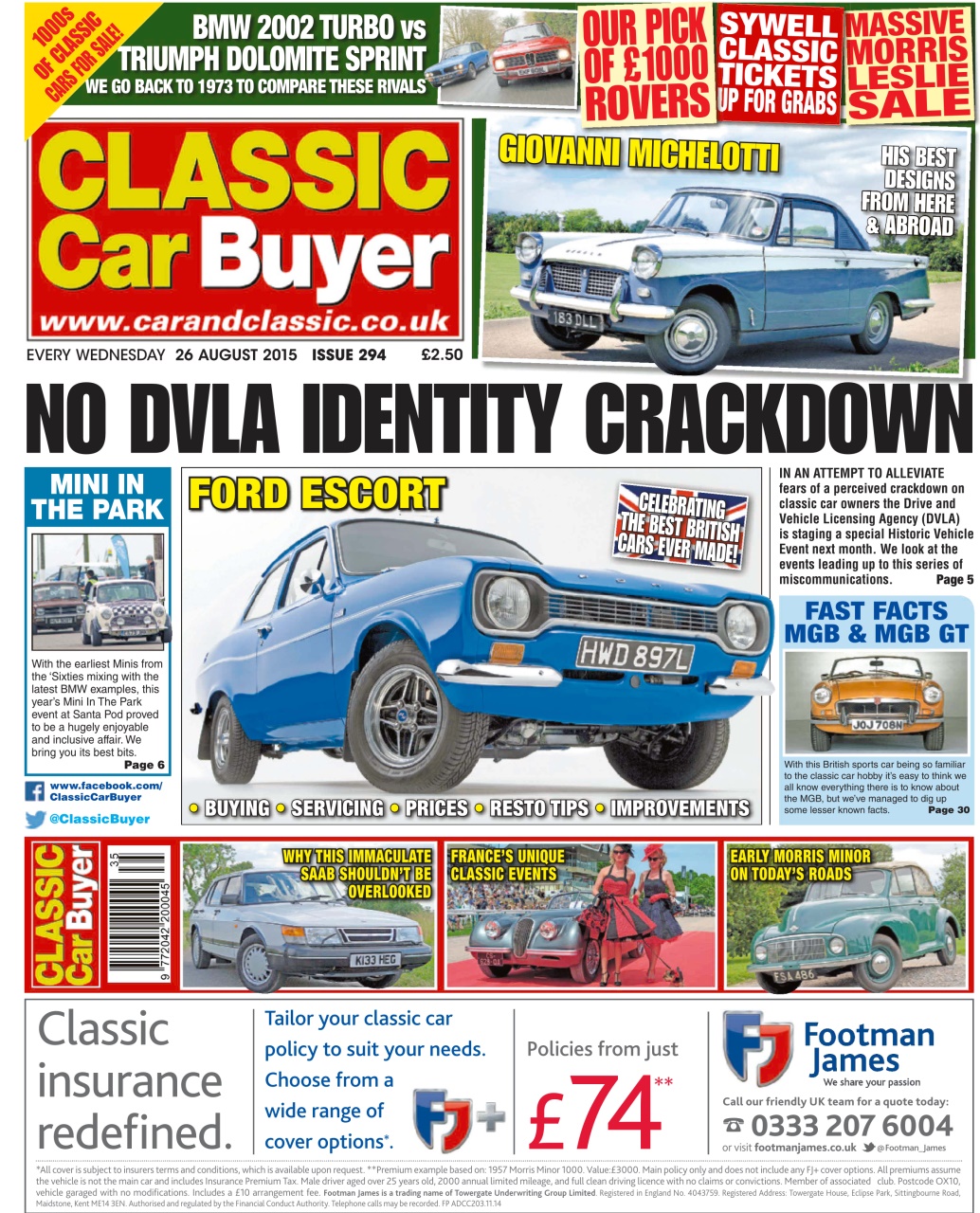 Classic Car Buyer Magazine No. 293 No DVLA identity crackdown Back Issue