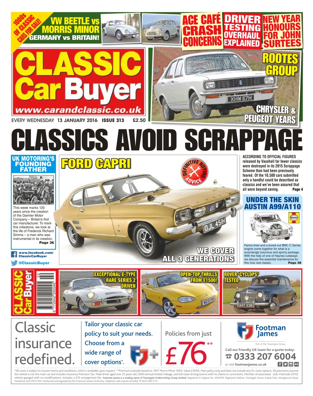 Classic Car Buyer Magazine No. 313 Classics Avoid Scrappage Back Issue