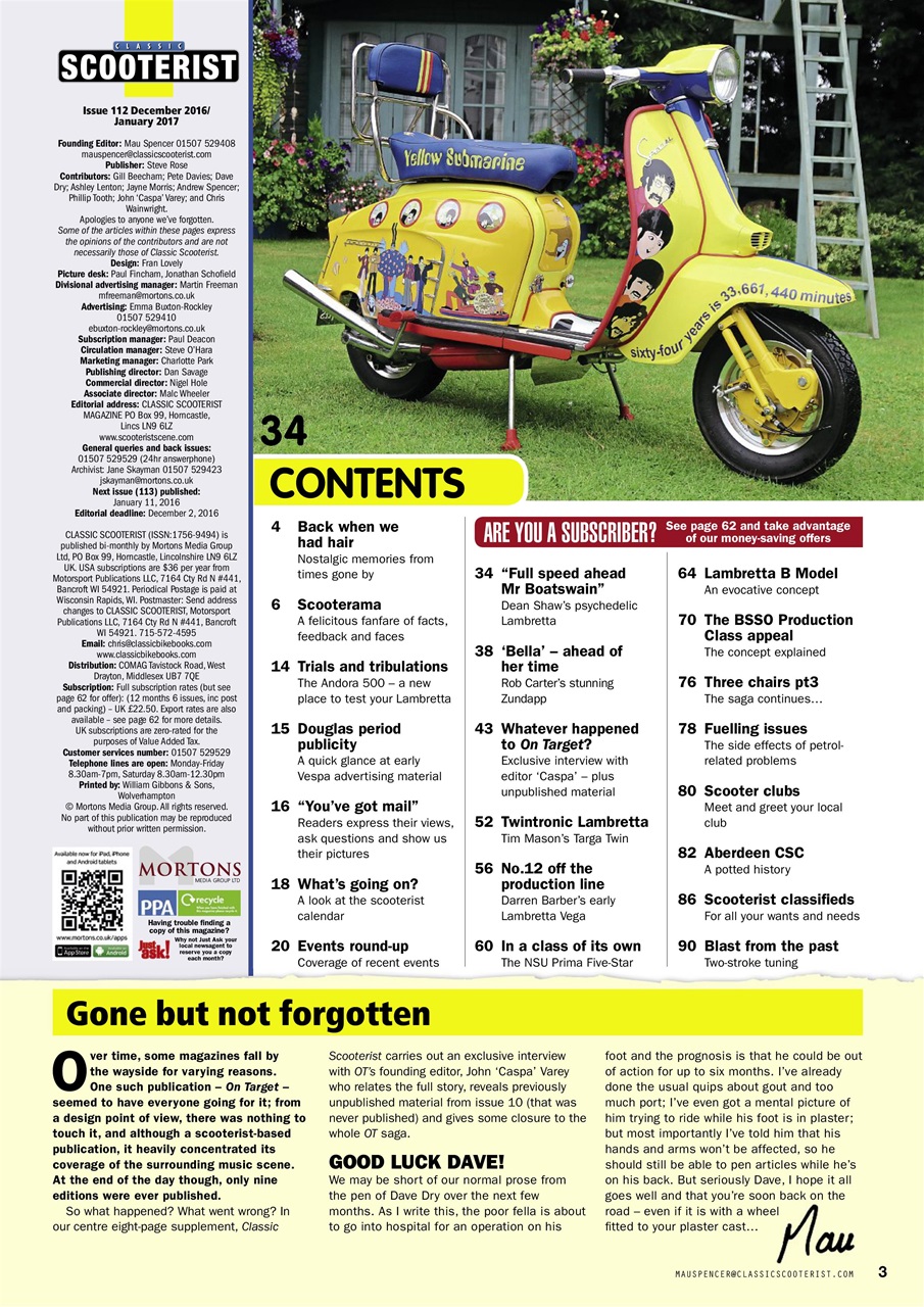 Classic Scooterist Magazine Dec 2016 Jan 2017 Subscriptions