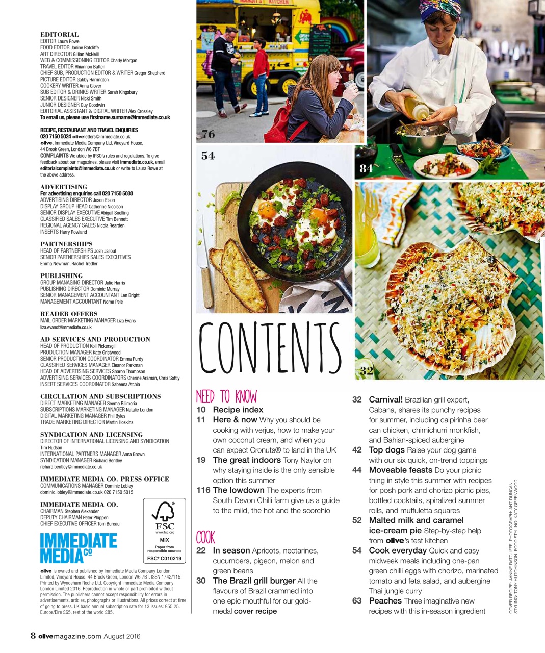 Olive Magazine August 2016 Back Issue