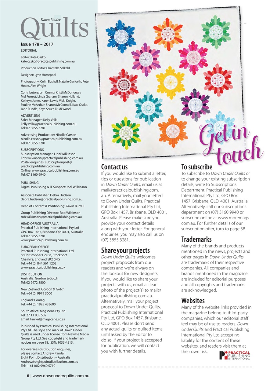 Down Under Quilts Magazine 178 Back Issue