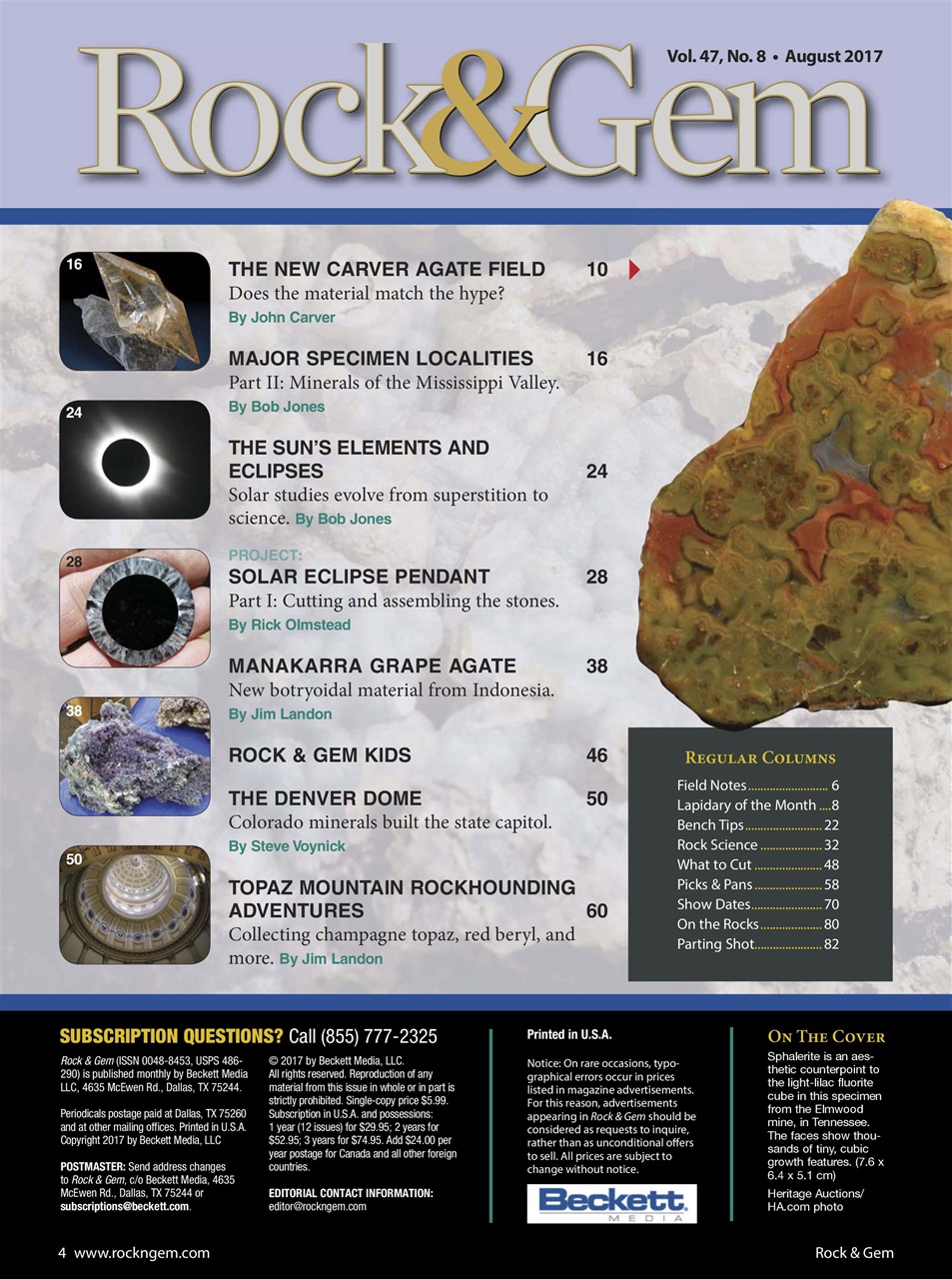 Rock&Gem Magazine - August 2017 Back Issue