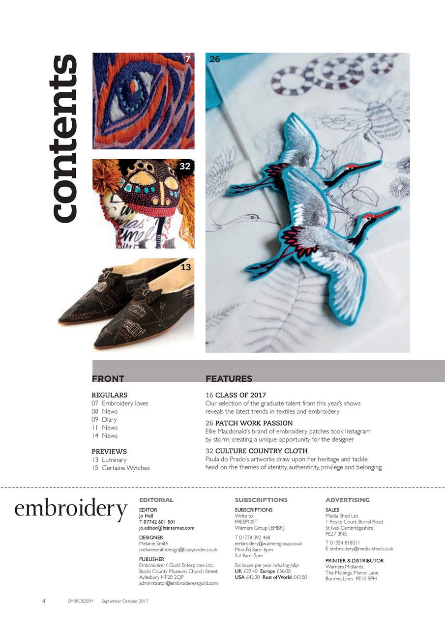 Embroidery Magazine - Sep-Oct 2017 Back Issue