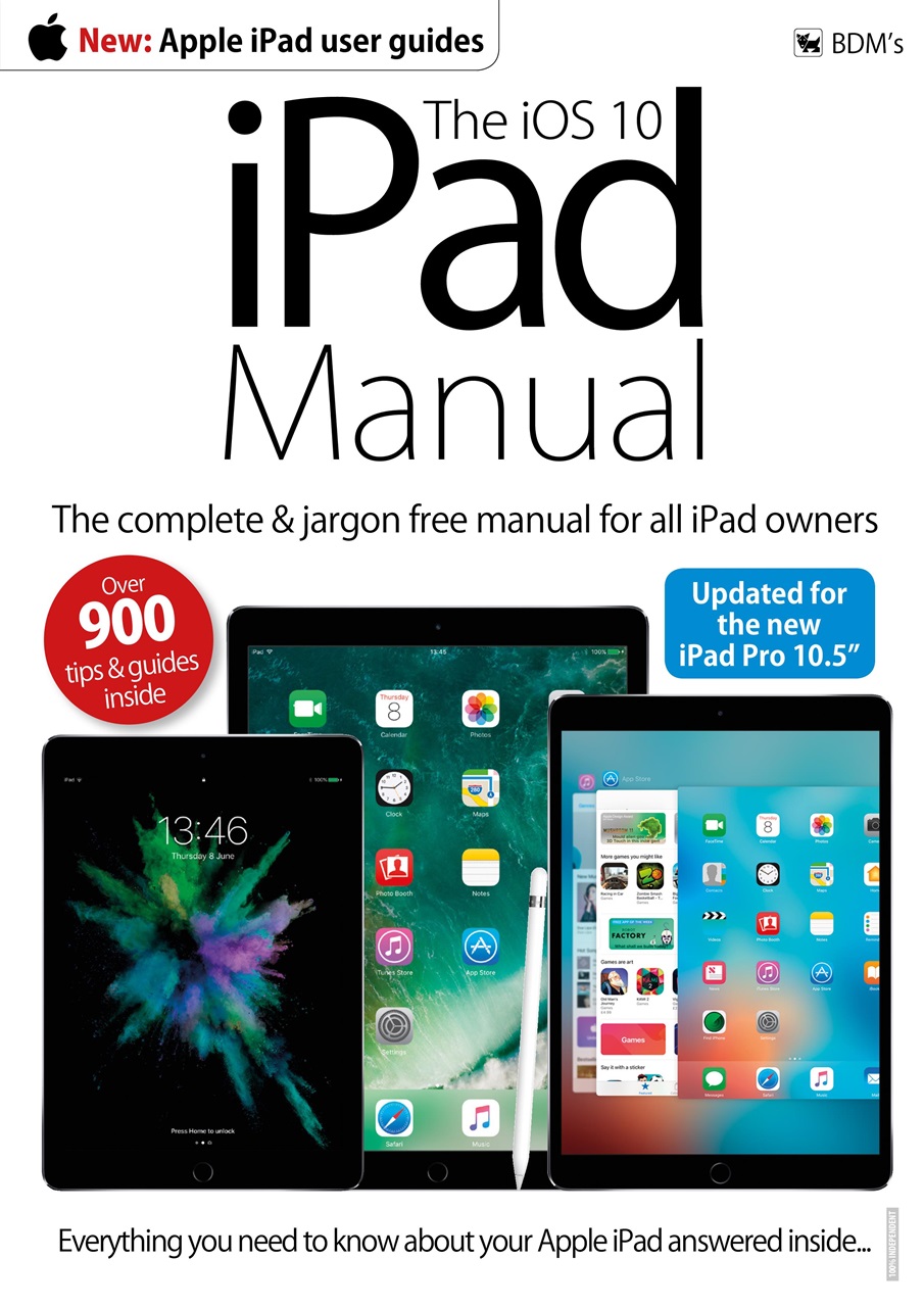 The iOS 10 iPad Manual can be used with the following: iPad Pro 12.9, 10.5  & 9.7” iPad Air, iPad Air 2, iPad 4th Gen iPad mini 4, 3 & 2