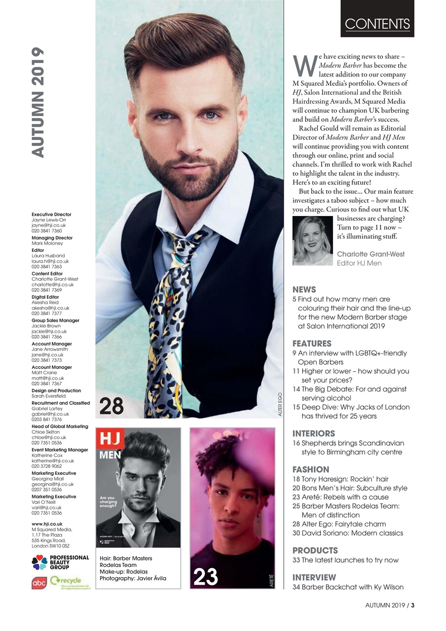 Hairdressers Journal Magazine HJ MEN AUTUMN 2019 Back Issue