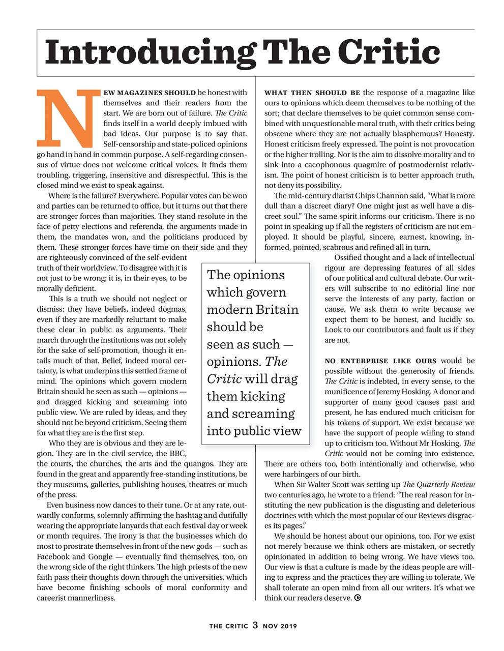 The Critic Magazine November 2019 Back Issue