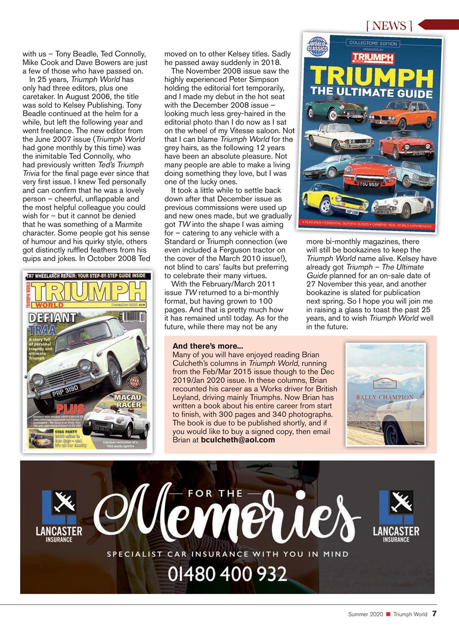 Triumph World Magazine Subscriptions and Summer 2020 Issue