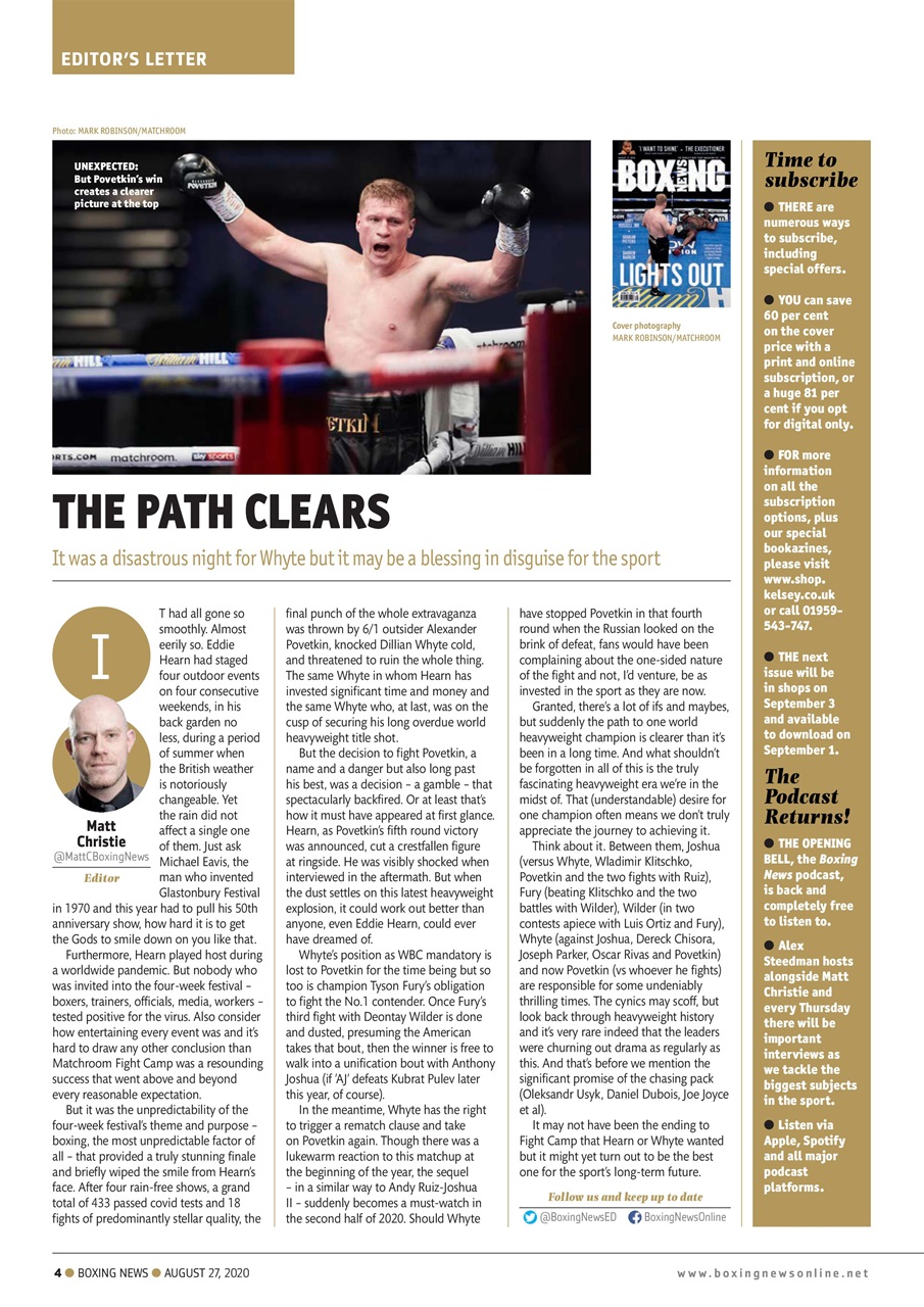 Boxing News Magazine 27Aug 2020 Subscriptions Pocketmags