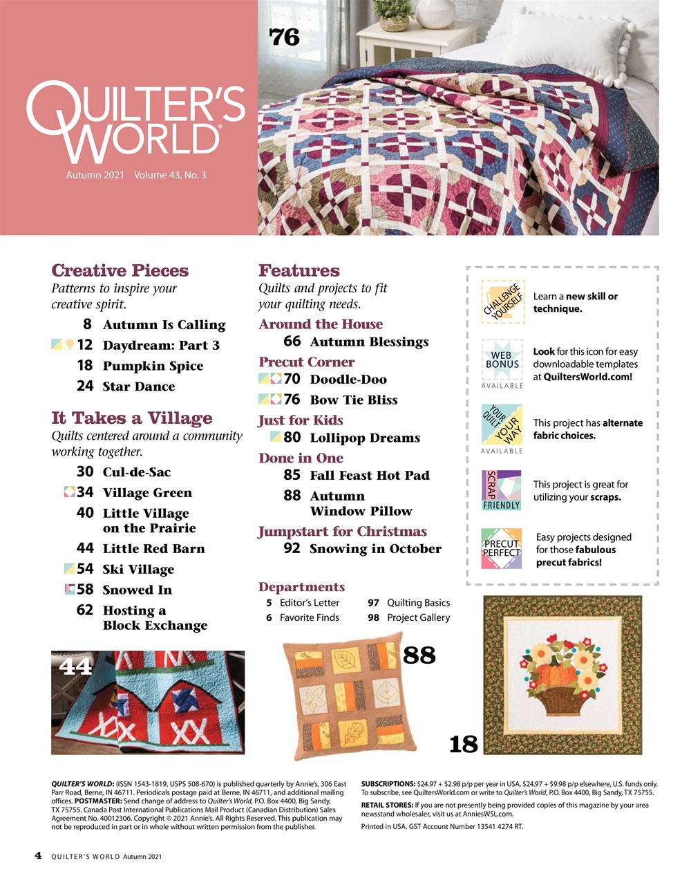Quilter's World Magazine Autumn 2021 Subscriptions Pocketmags