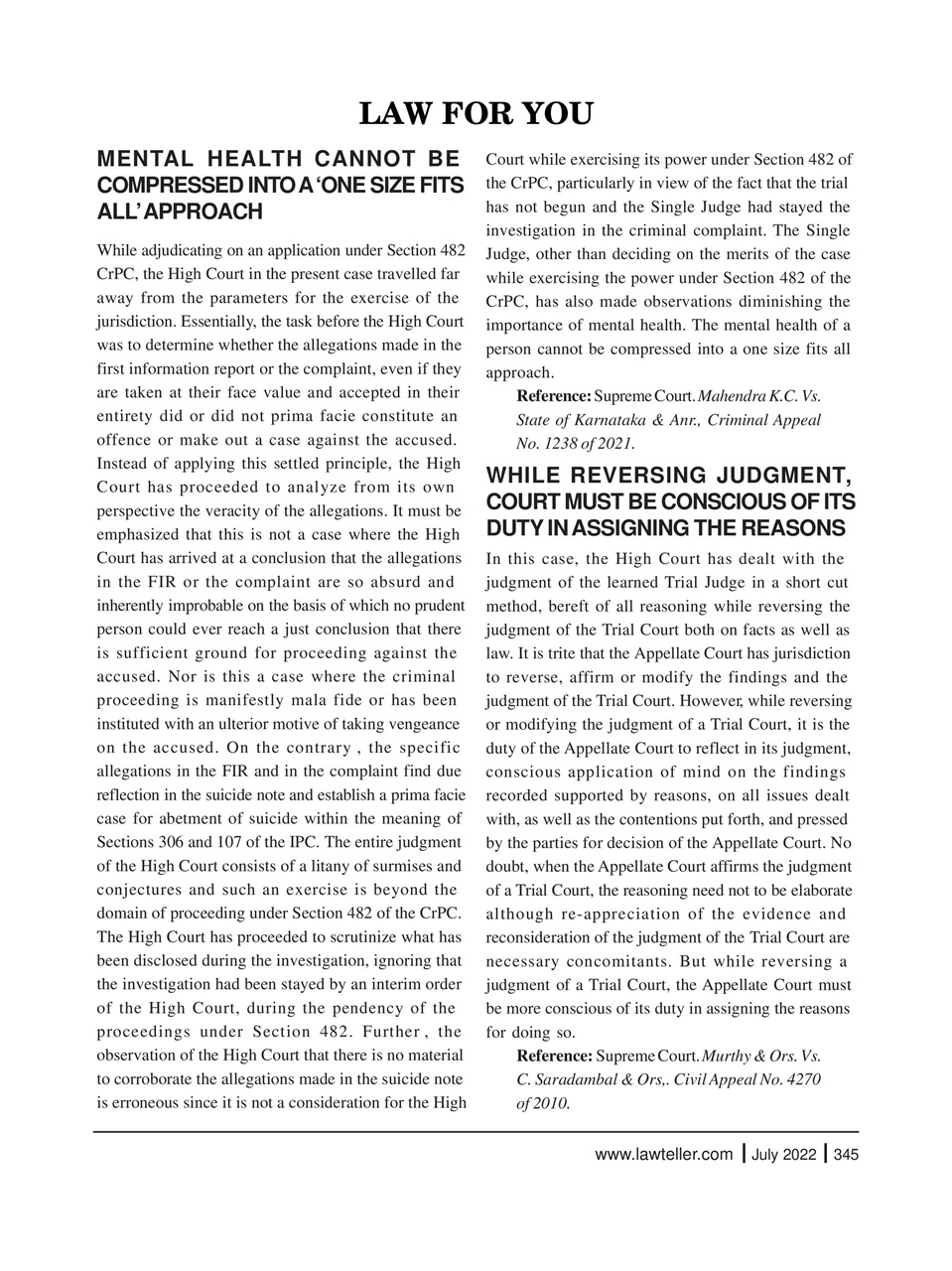 Lawteller A Legal Awareness Magazine July 2022 Back Issue