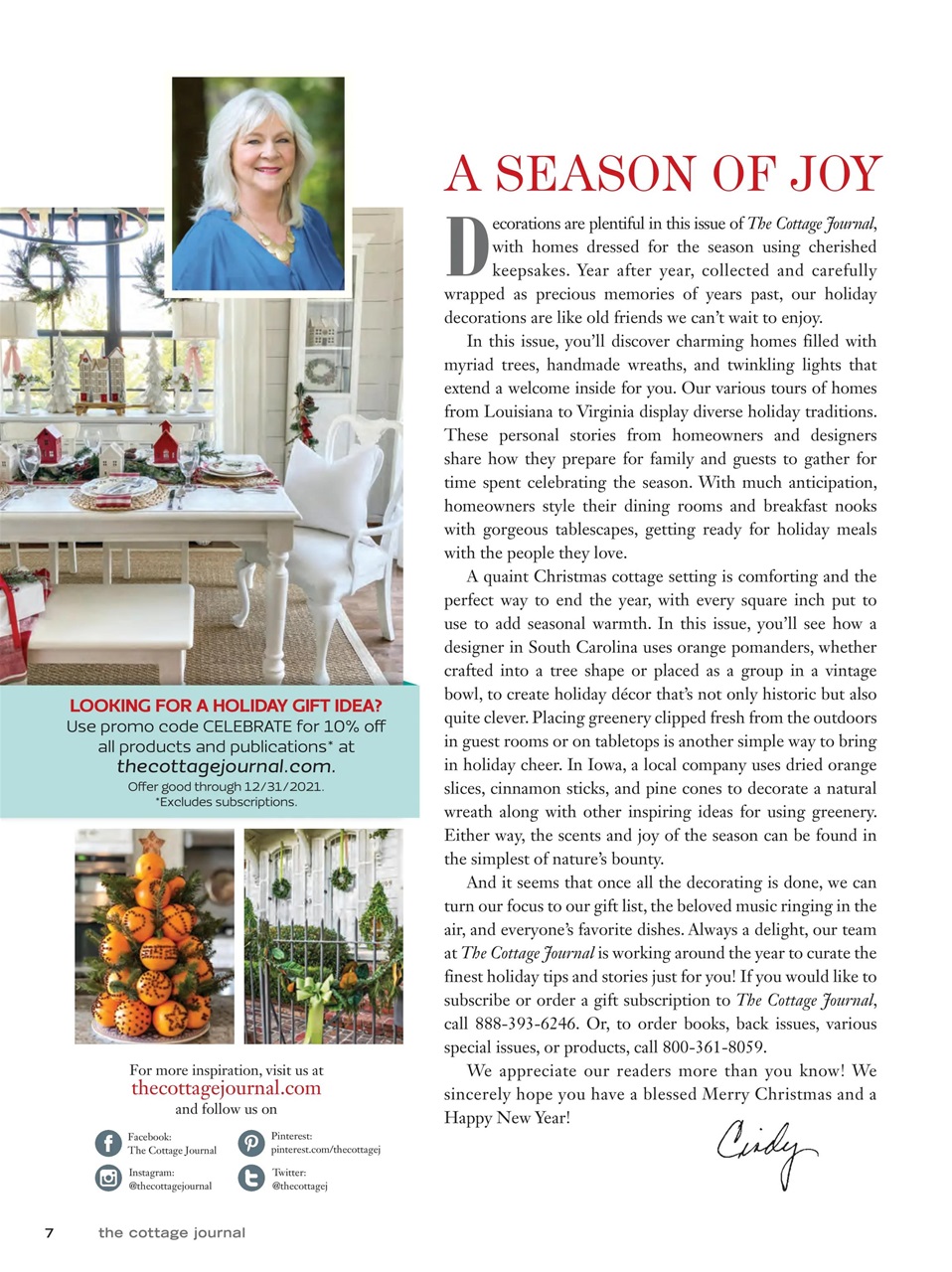 The Cottage Journal Magazine Christmas 2021 Back Issue