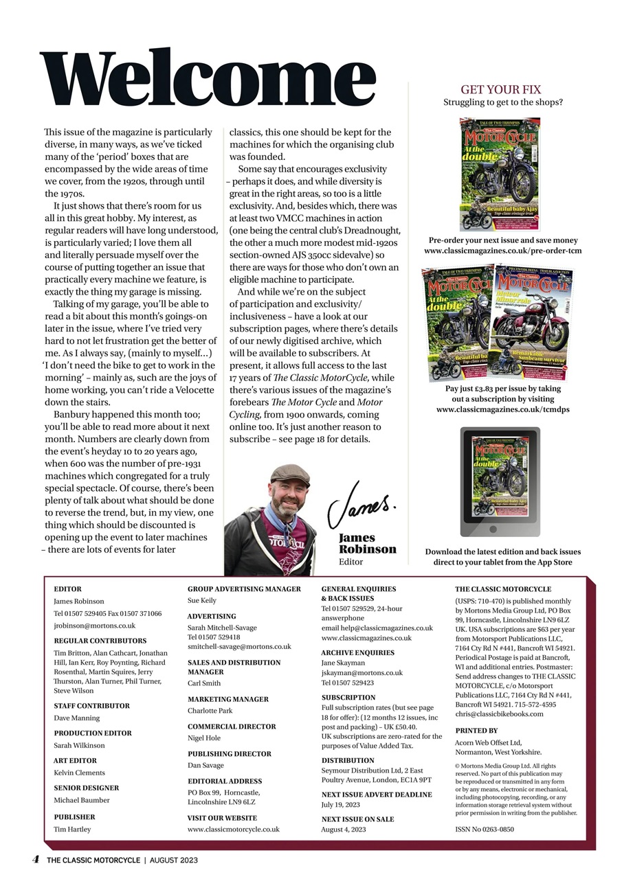 The Classic Motorcycle Magazine August 2023 Back Issue