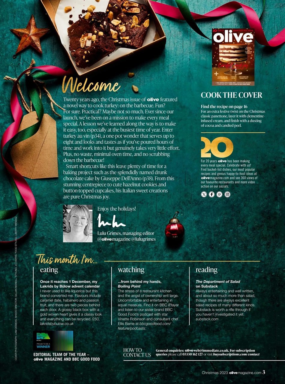 Olive Magazine Christmas 2023 Back Issue