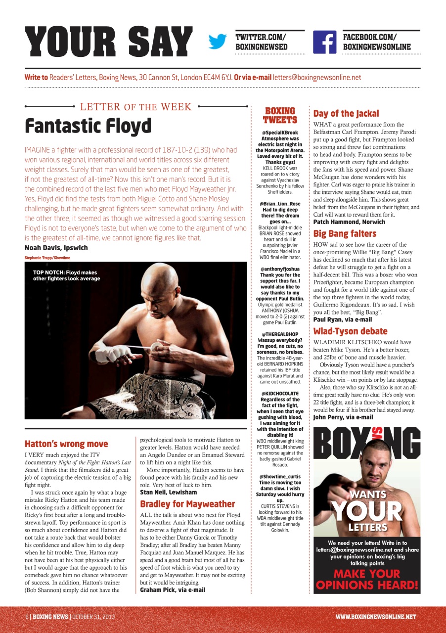 Boxing News Magazine October 29 2013 Back Issue