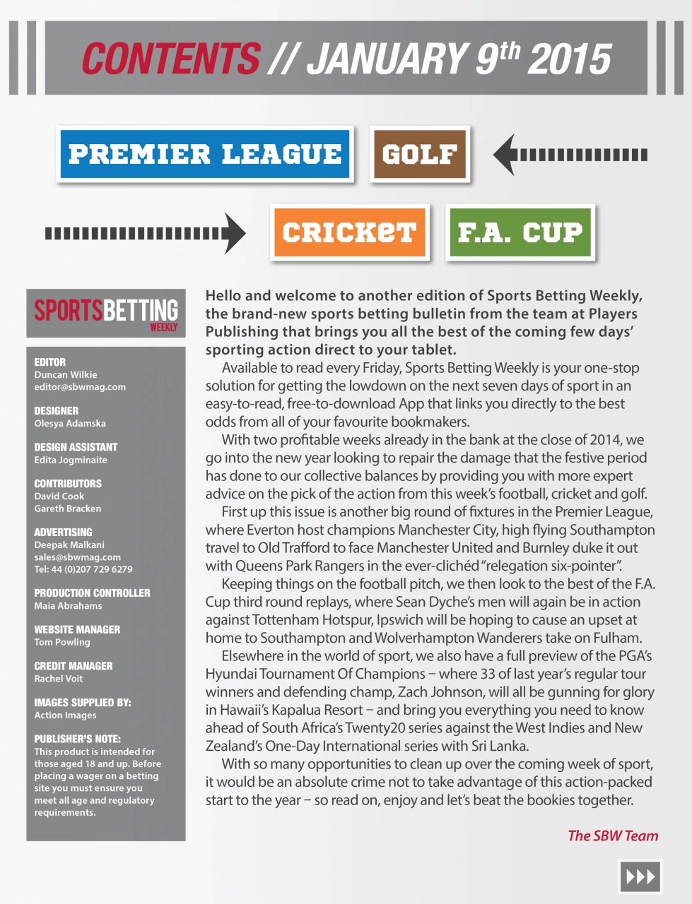 Sports Betting Weekly Magazine SBW Issue 03 Back Issue